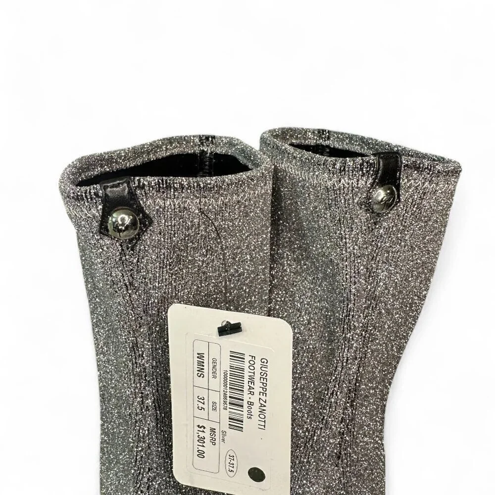 Giuseppe Zanotti Women's Silver Glitter Over-the-Knee Flat Boots Sz 37.5 NWOT